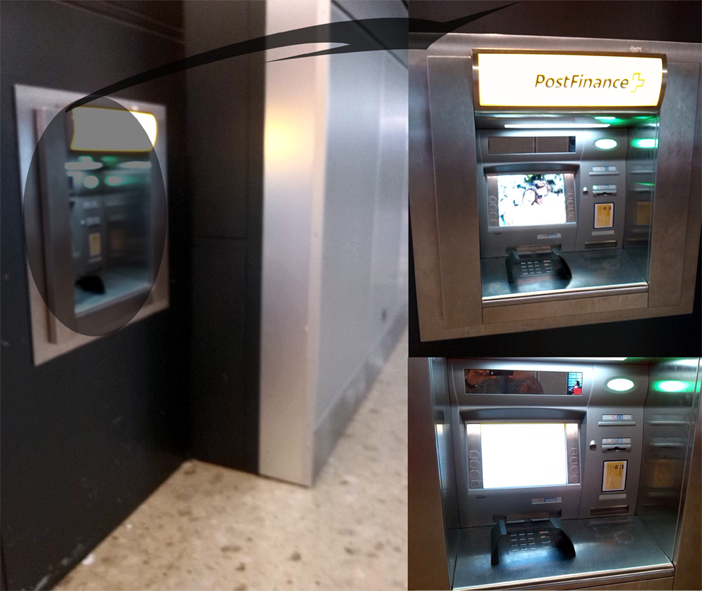 le nouveau distributeur postomat de PostFinance à l'Aéroport de Genève... plus accessible ? Pas vraiment !