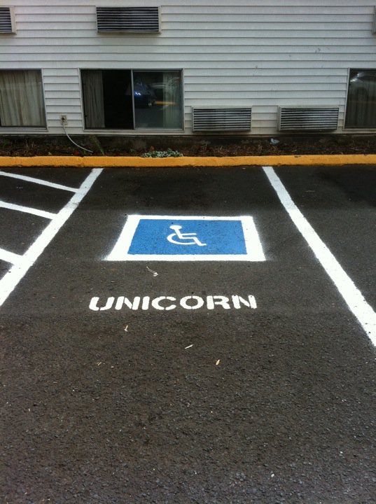 Place de stationnement reserve, Unicornes et personnes handicapees